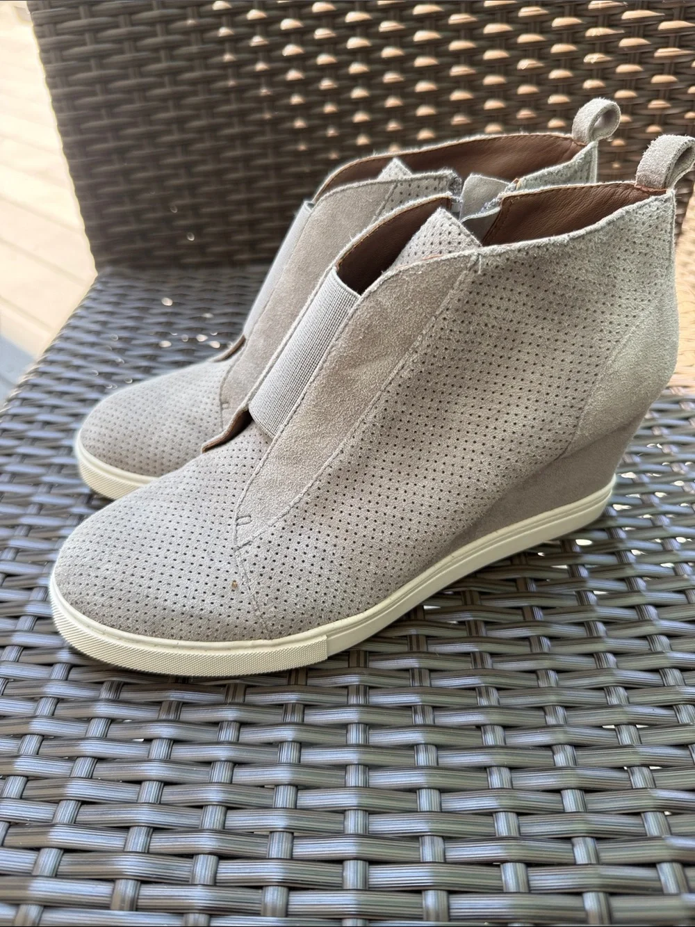 Paolo - Perforated Suede Wedge Sneaker Booties - Light Gray size 7.5